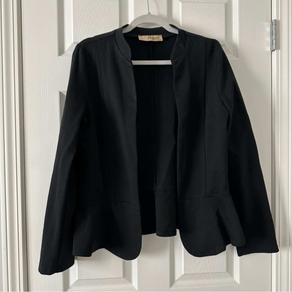 Black stretch machine washable peplum jacket